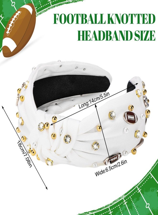 obeoby Football Headband for Women, Knotted Headbands Wide Pearl Rhinestone Hairband White Hair Accessories for Football Mom Fans Gifts - Image 2